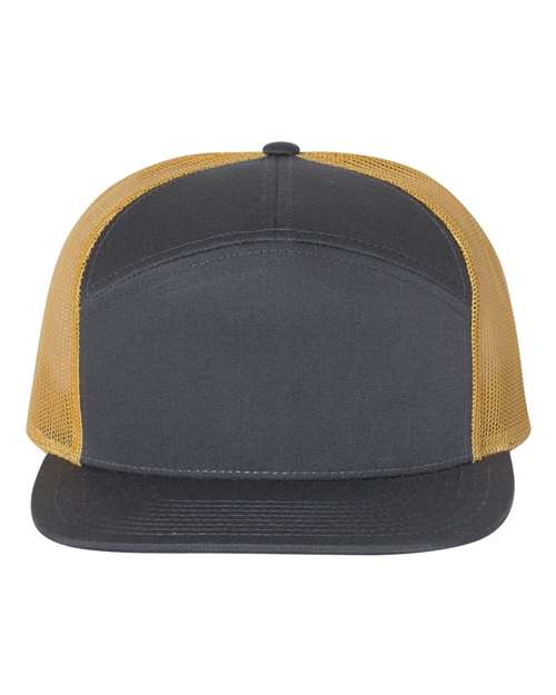 Richardson 168 Seven-Panel Trucker Cap - Charcoal/ Old Gold - front
