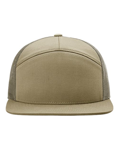 Richardson 168 Seven-Panel Trucker Cap - Pale Khaki/ Loden Green - front