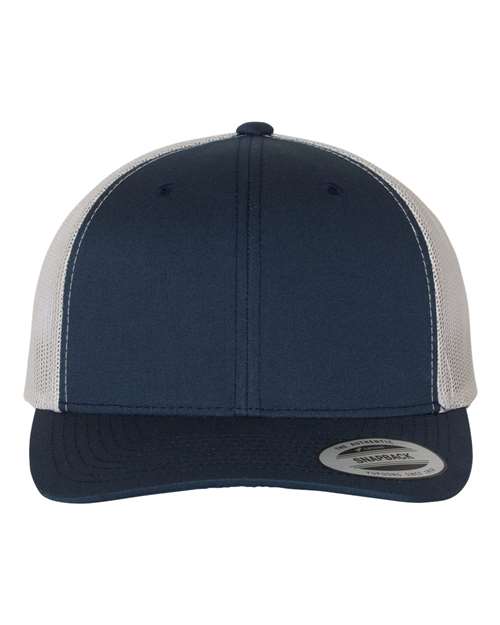 YP Classics 6606 Retro Trucker Cap - Navy/ Silver - front