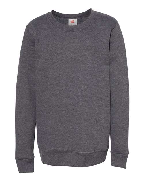 Hanes P360 Youth EcoSmart® Crewneck Sweatshirt - Charcoal Heather - front