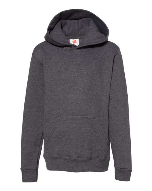 Hanes P473 Youth EcoSmart® Hooded Sweatshirt - Charcoal Heather - front