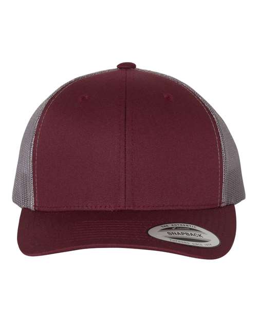 YP Classics 6606 Retro Trucker Cap - Maroon/ Grey - front