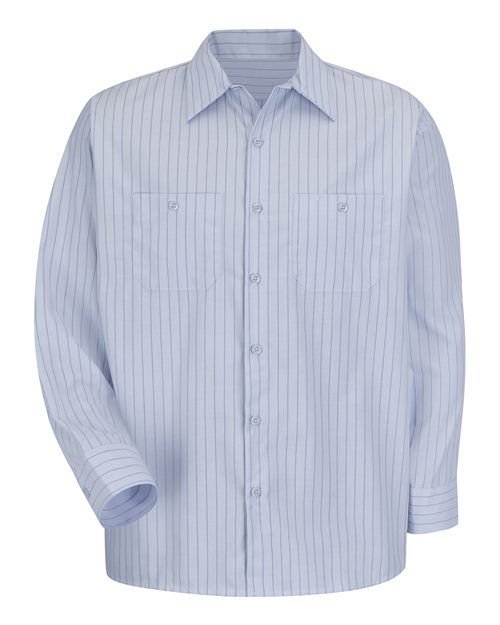 Red Kap SP10 Men's Premium Long Sleeve Work Shirt - Light Blue/ Navy Stripe - front