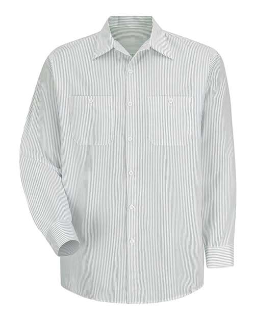 Red Kap SP10T Men's Tall Premium Long Sleeve Work Shirt - GW-White/ Green Stripe - front