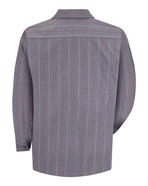 Red Kap SP14T Men's Tall Industrial Long Sleeve Work Shirt - Charcoal/ Red/ White Stripe - back