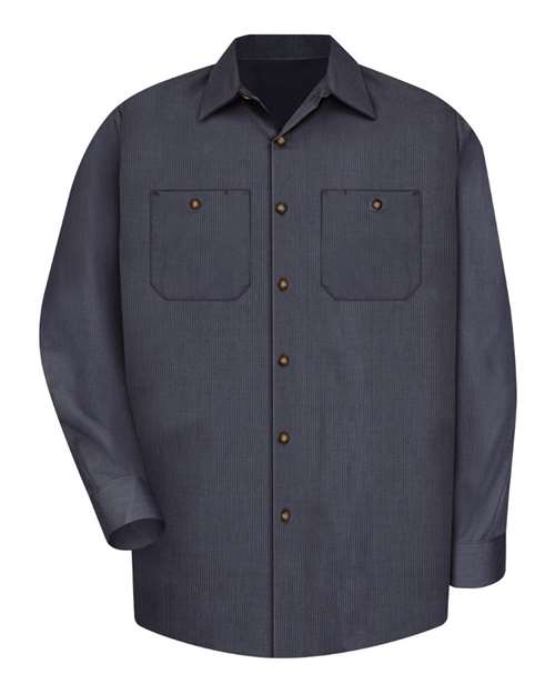 Red Kap SP14T Men's Tall Industrial Long Sleeve Work Shirt - Blue/ Charcoal Microcheck - front