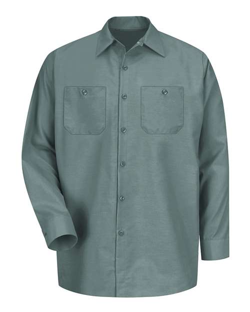Red Kap SP14T Men's Tall Industrial Long Sleeve Work Shirt - Light Green - front