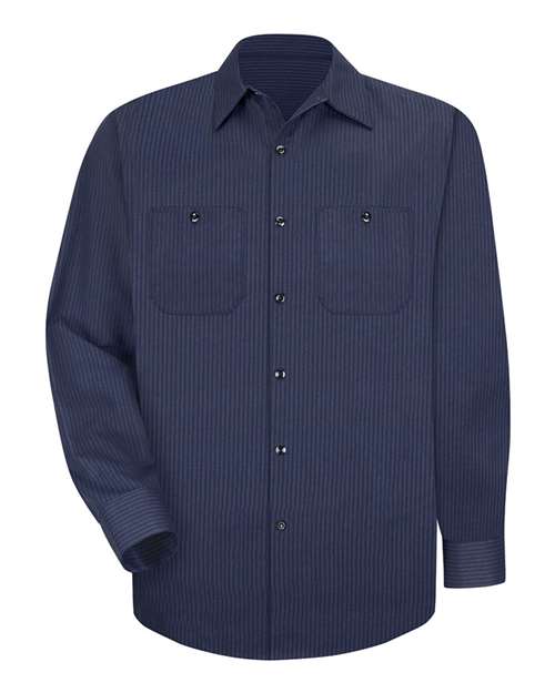 Red Kap SP14T Men's Tall Industrial Long Sleeve Work Shirt - NL-Navy/ Light Blue - front