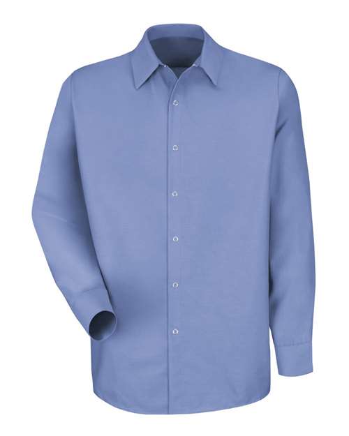 Red Kap SP16T Men's Tall Specialized Pocketless Poplin Long Sleeve Work Shirt - Light Blue - front