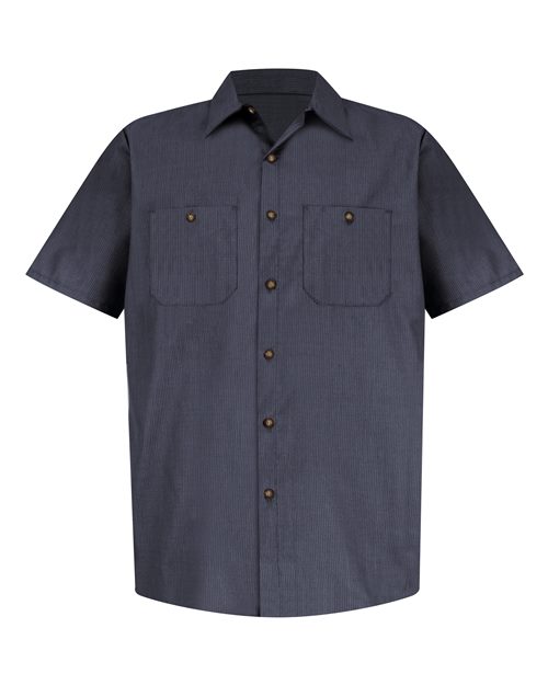 Red Kap SP24T Men's Tall Industrial Short Sleeve Work Shirt - Blue/ Charcoal Microcheck - front