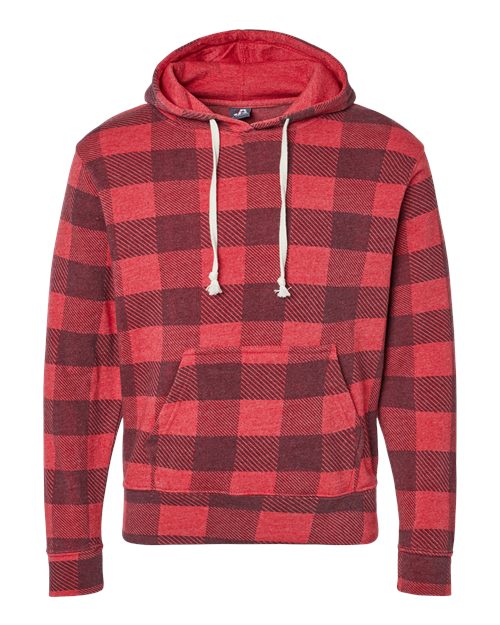 J. America 8871 Men's Triblend Fleece Hooded Sweatshirt - Red Triblend Buffalo - front