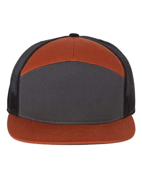 Richardson 168 Seven-Panel Trucker Cap - Charcoal/ Burnt Orange/ Black - front