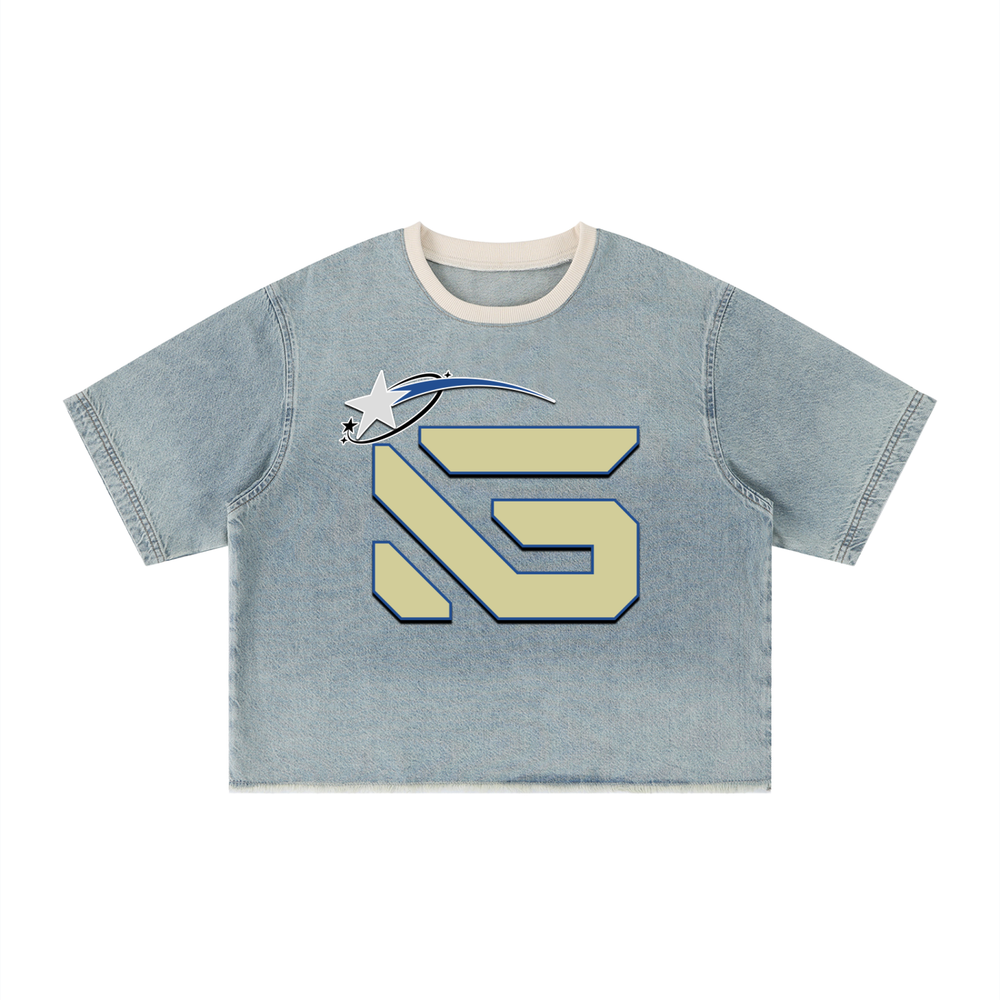 Unisex Vintage Wash Boxy Raw Hem Denim T-Shirt