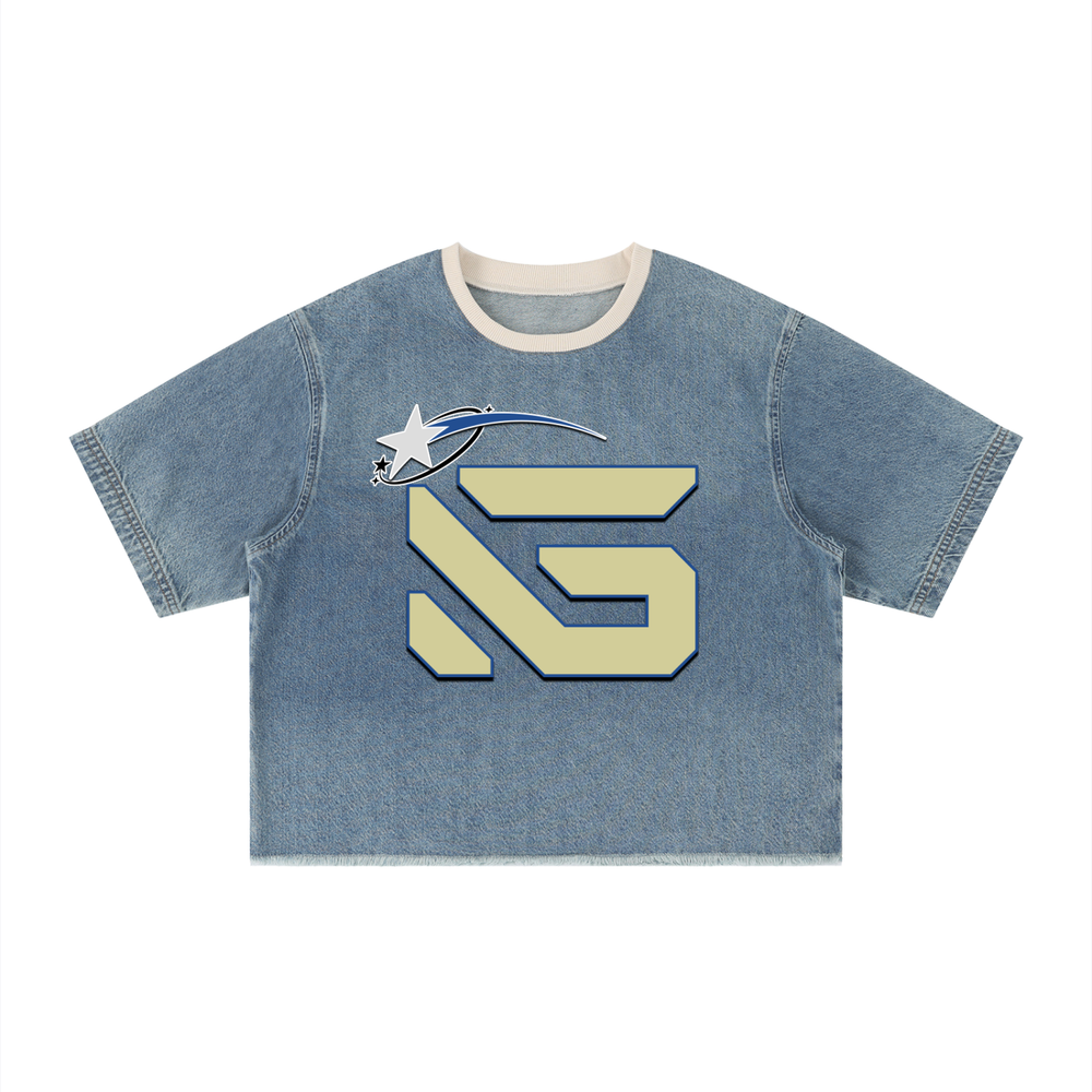 Unisex Vintage Wash Boxy Raw Hem Denim T-Shirt