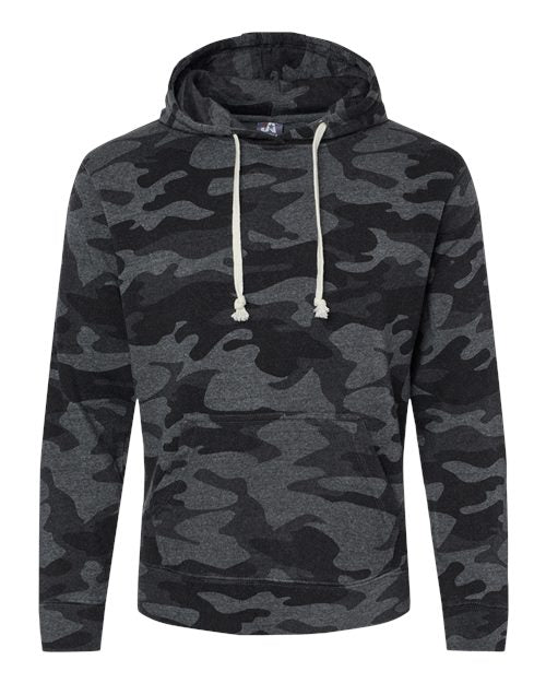 J. America 8871 Men's Triblend Fleece Hooded Sweatshirt - Black Camo Triblend - front