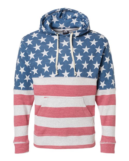 J. America 8871 Men's Triblend Fleece Hooded Sweatshirt - Stars & Stripes Triblend - front
