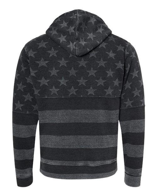 J. America 8871 Men's Triblend Fleece Hooded Sweatshirt - Black Stars & Stripes Triblend - back