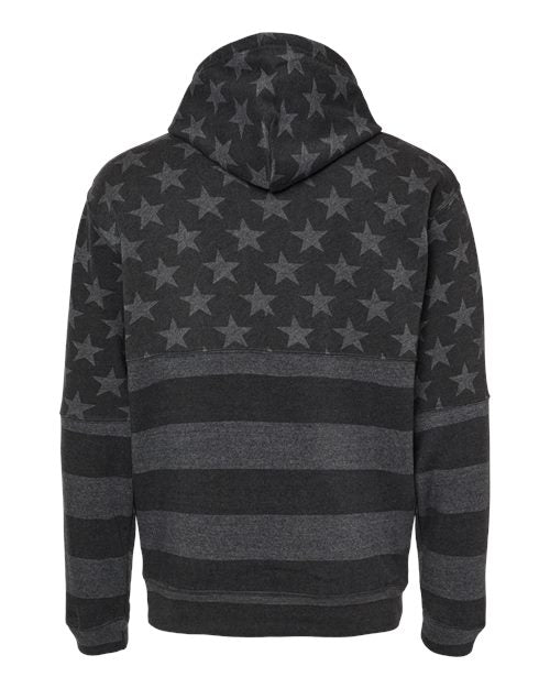 J. America 8815 Men's Tailgate Hooded Sweatshirt - Black Stars & Stripes - back