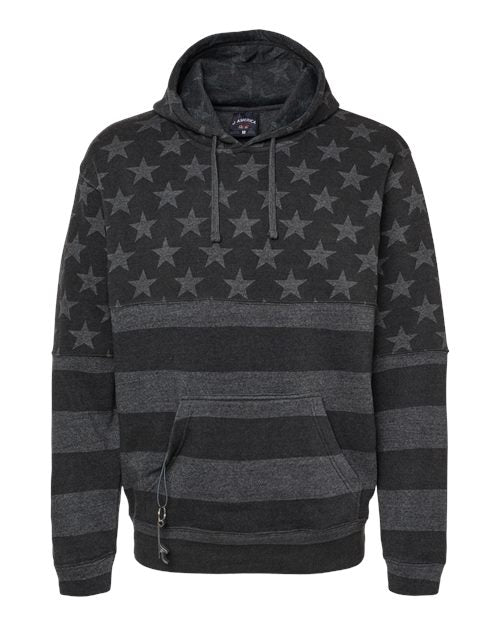 J. America 8815 Men's Tailgate Hooded Sweatshirt - Black Stars & Stripes - front