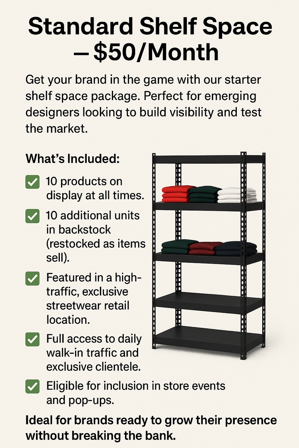 FreshBandz 🅿️ Standard Shelf Space – $50/Month