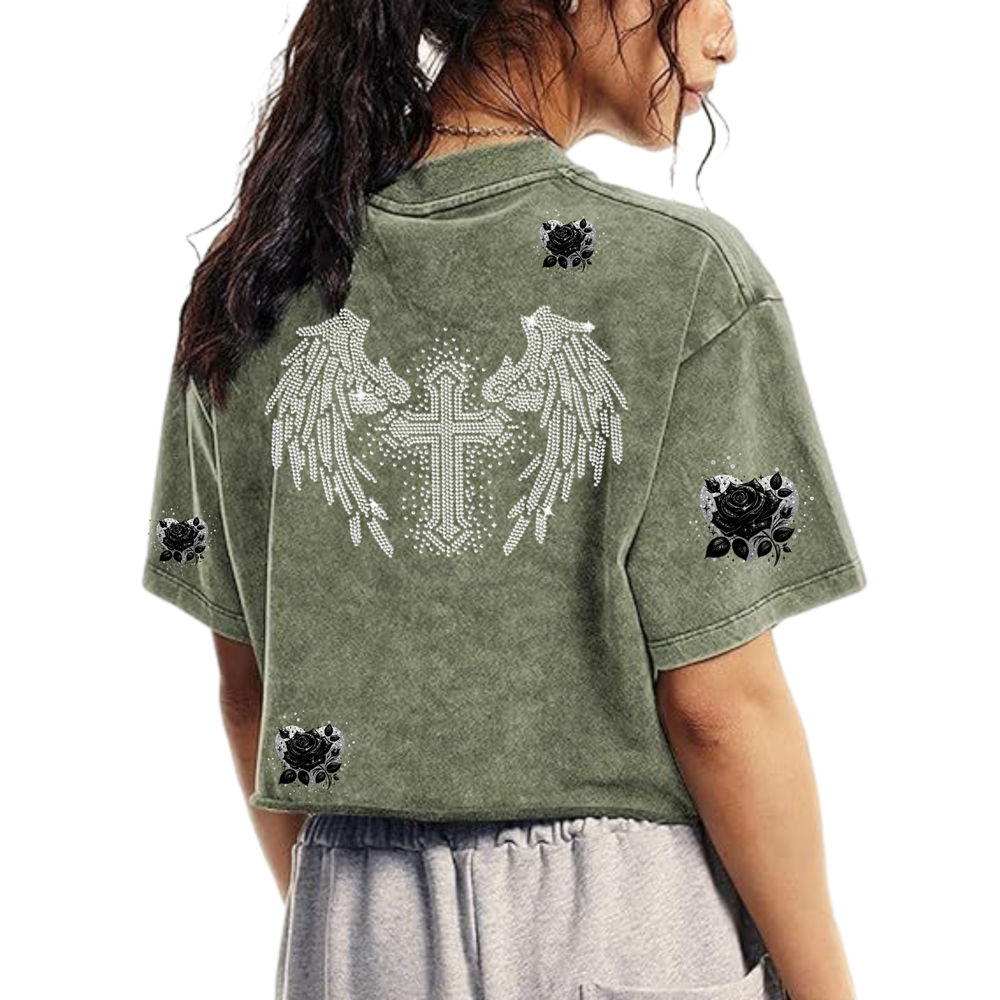 SAVED Thorn Cross Rhinestone oversized Tee (Vintage Green)