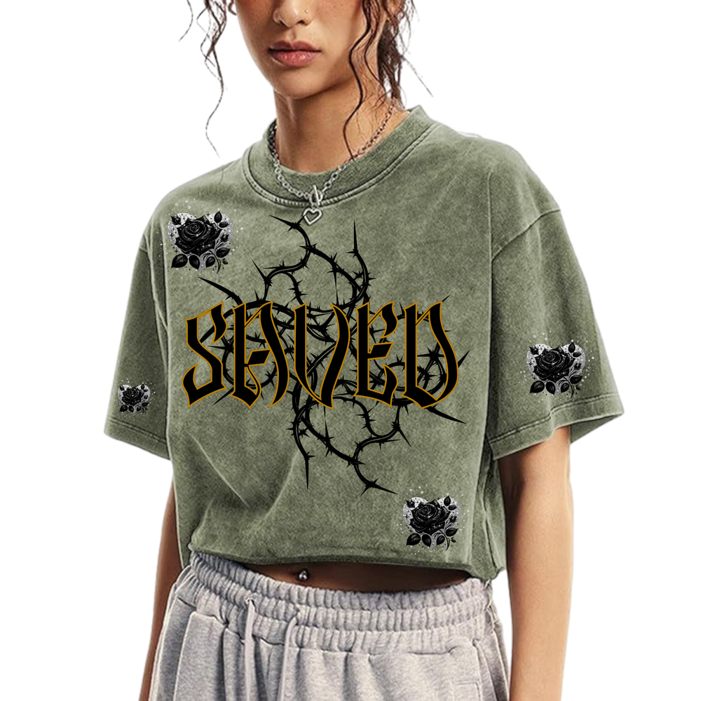 SAVED Thorn Cross Rhinestone oversized Tee (Vintage Green)