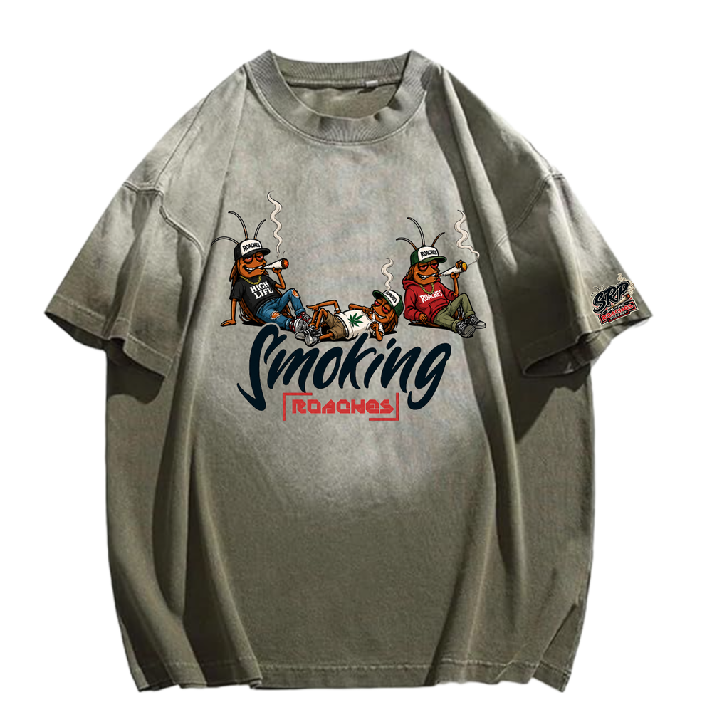 Smoking Roaches Gradient Acid Wash T-Shirt for Men Oversized Podcast Graphic Tee