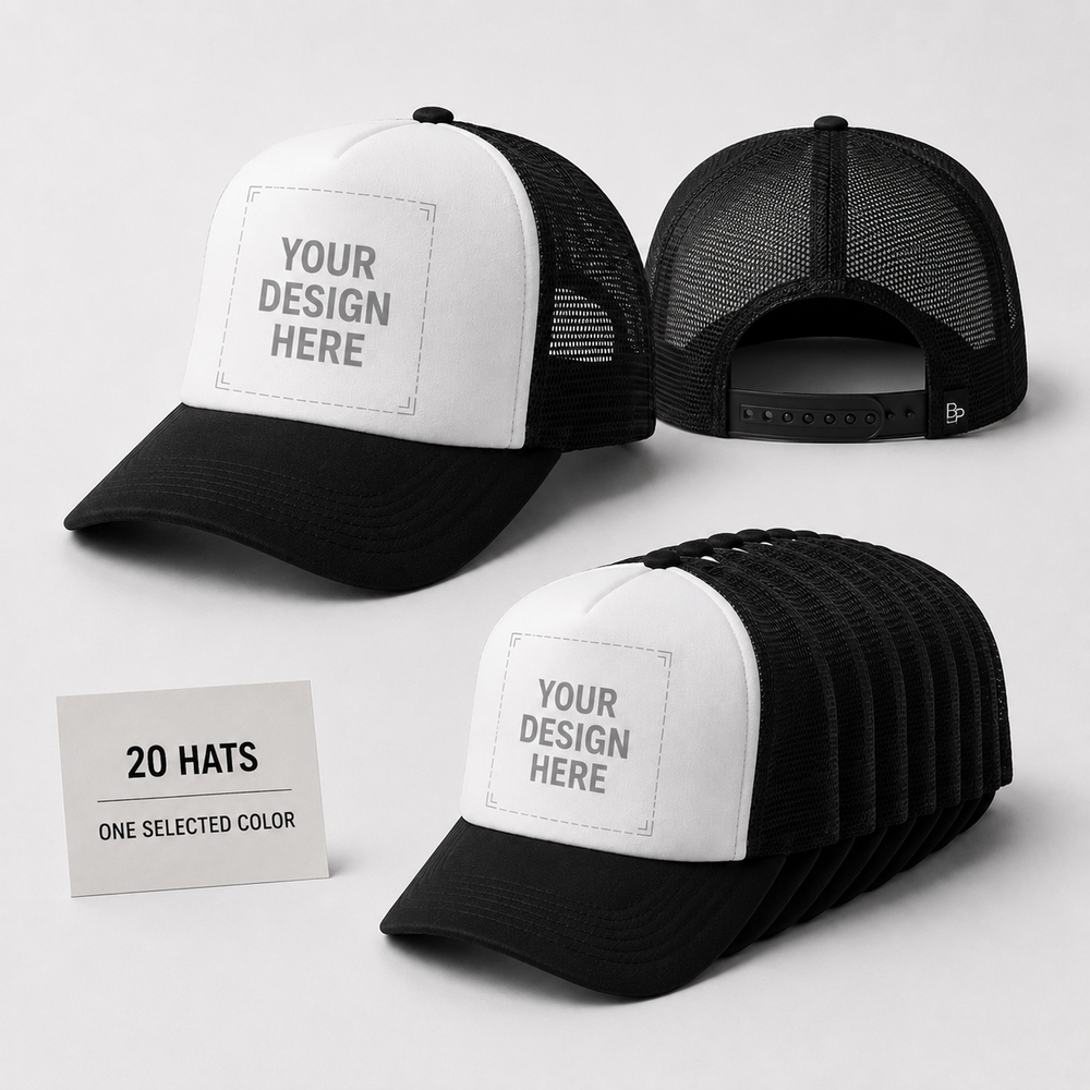 Brand Partner Custom Trucker Hat Starter Pack - your design here front panel mockup