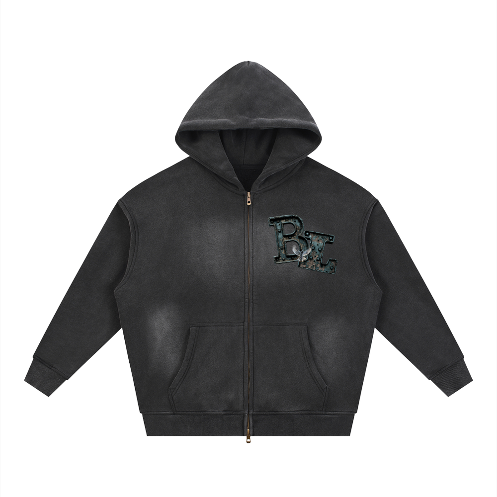 Sunfade Two-way Zipper Boxy Fleece Hoodie